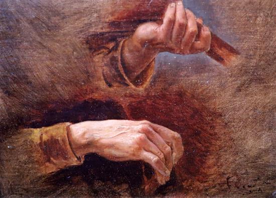 Pre Raphaelite School Study of a violinists hands 5.25 x 7.25in.